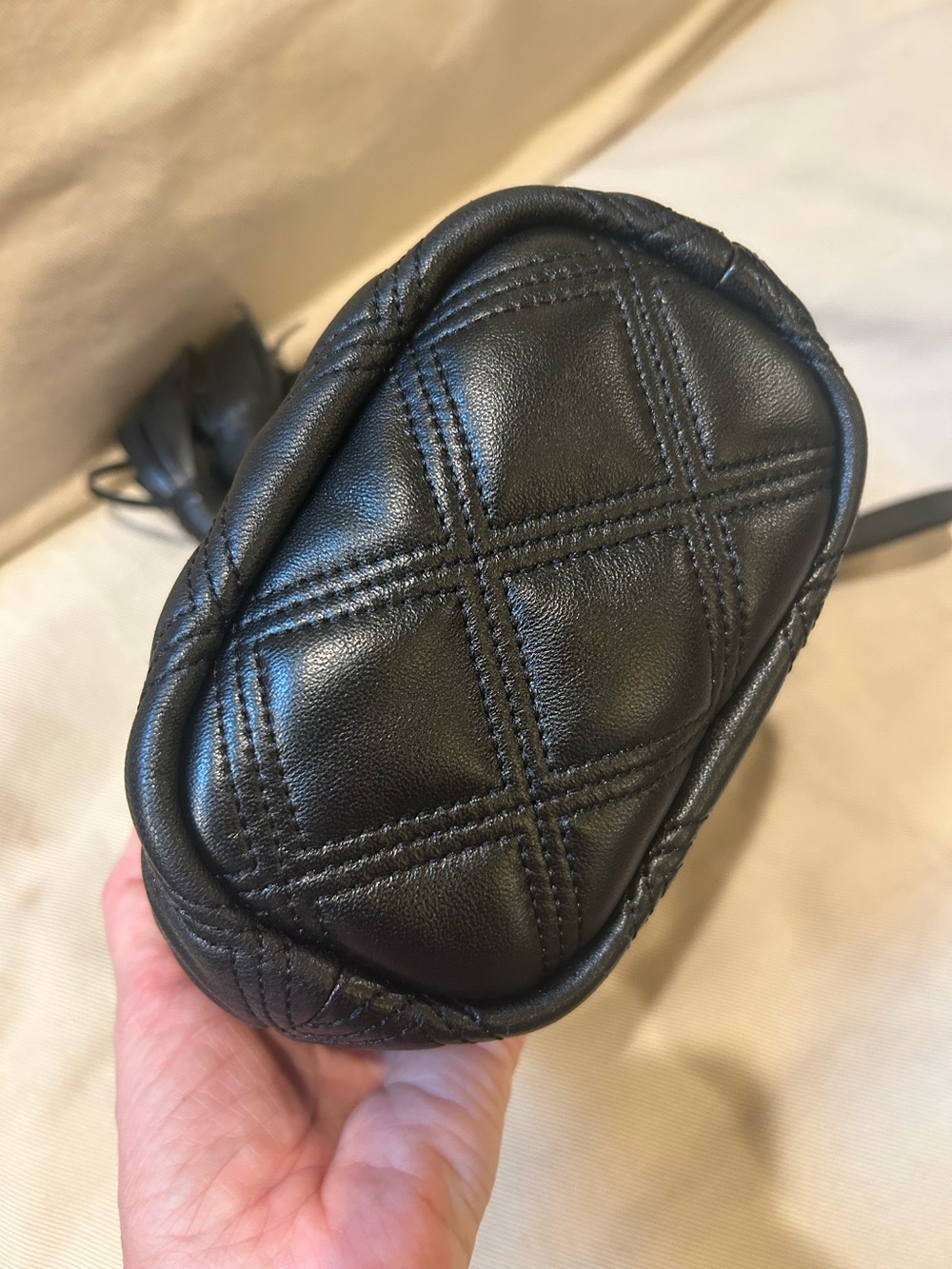 Tory Burch Flemming Mini Black Quilted Leather Bucket Bag with Tassels - Picture 12 of 14